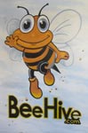 Beehive, Tustin CA. Logo painted in entryway, mural continues in all the hallways