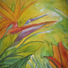 Silk Painting Blooming Bird