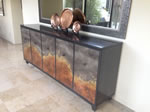 Hand Painted Cabinet in Silver Copper and Gold Leaf